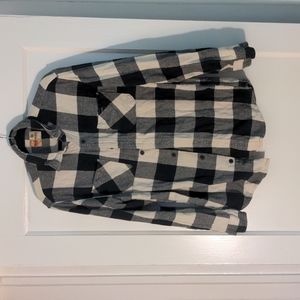 Ruff Hewn cream and black buffalo plaid flannel, size small
